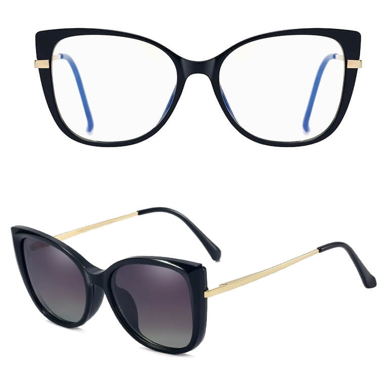 2w1 Okulary damskie do komputera z nakładką przeciwsłoneczną na magnes Clip-On 25138 czarne