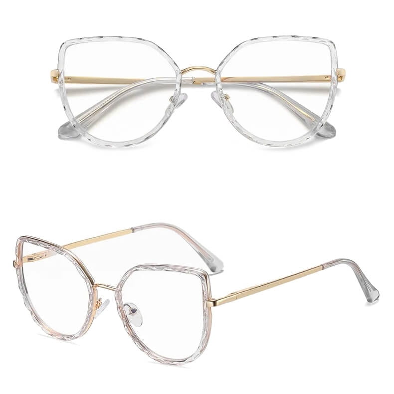 Damskie kocie okulary zerówki do komputera BLUE LIGHT z flexami 25137E bezbarwne