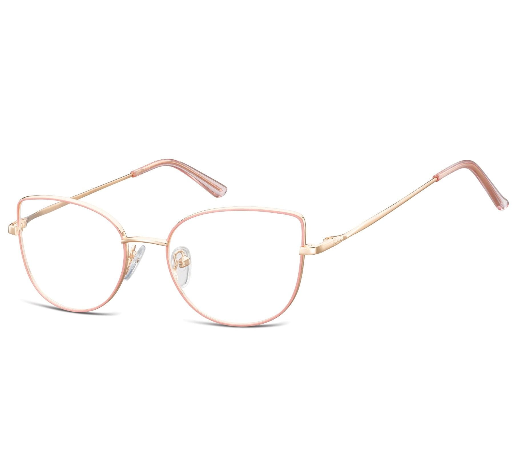 Okulary oprawki korekcyjne kocie oczy zerówki Sunoptic L119D złoto-różowe