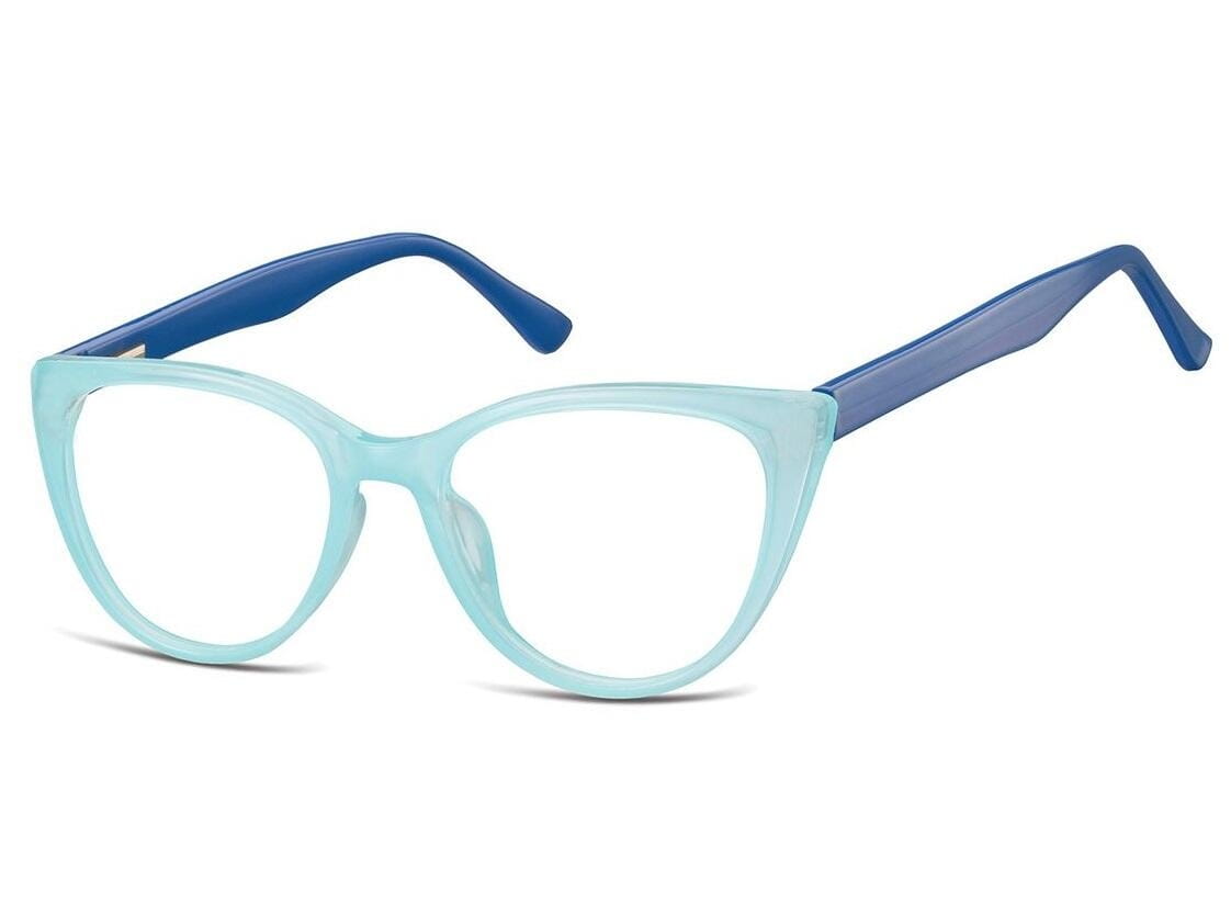 Okulary oprawki optyczne zerówki korekcyjne kocie oczy Sunoptic CP113B błękitno-niebieskie