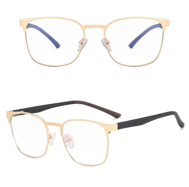 Solidne okulary zerówki do komputera BLUE LIGHT złoto-czarne z flexami 25126A