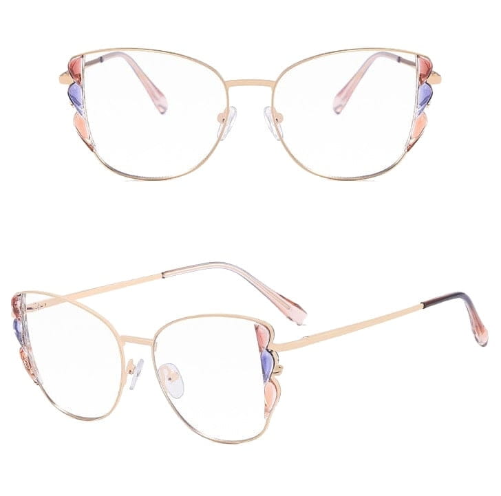 Damskie kocie okulary zerówki do komputera BLUE LIGHT z flexami 25129G