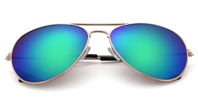 Okulary Aviator zloto-zielone lustrzanki Pilotki przeciwsłoneczne 2163K