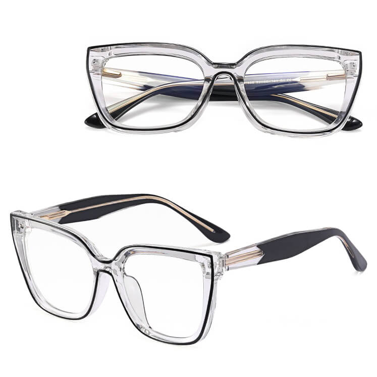 Damskie okulary kocie oczy zerówki do komputera BLUE LIGHT 25150A  transparentny/czarny