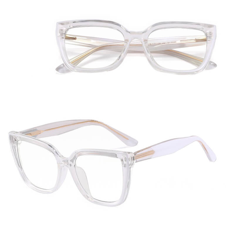 Damskie okulary kocie oczy zerówki do komputera BLUE LIGHT 25150F  transparentny/biały