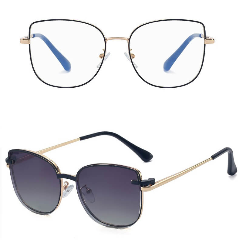 2w1 Okulary damskie do komputera + nakładka przeciwsłoneczna na magnes Clip-On 25162  złoty/czarny