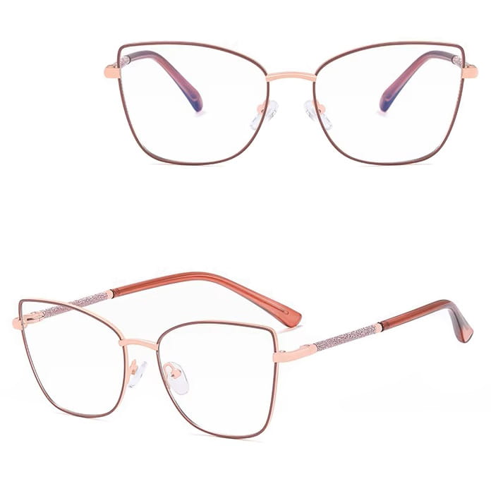 Damskie okulary Kocie  Oczy zerówki do komputera BLUE LIGHT na teleskopach 25156D Brudny Różowy/Złoty
