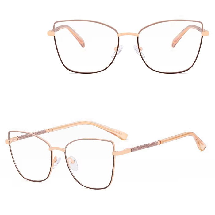 Damskie okulary Kocie  Oczy zerówki do komputera BLUE LIGHT na teleskopach 25156F Beż/Brąz/Złoty
