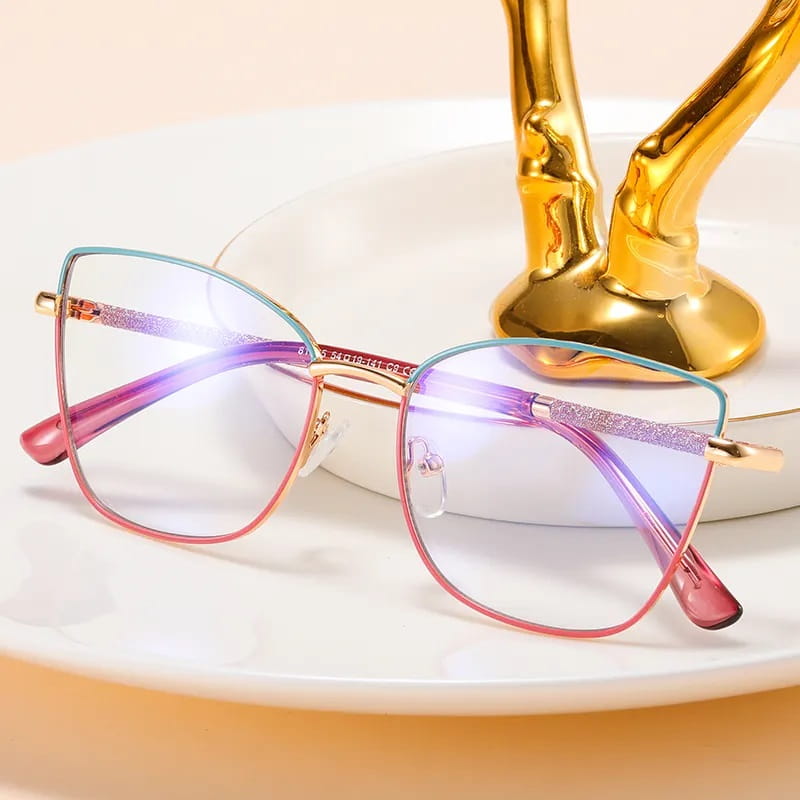 Damskie okulary Kocie  Oczy zerówki do komputera BLUE LIGHT na teleskopach 25156G Turkus/Róż/Złoty