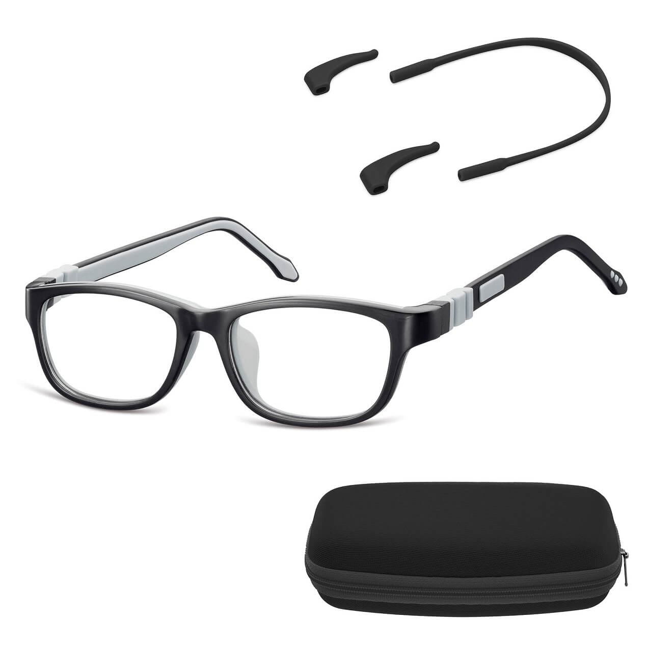 Elastyczne dziecięce oprawki okularowe zerówki prostokątne + gumka Sunoptic K6C czarne