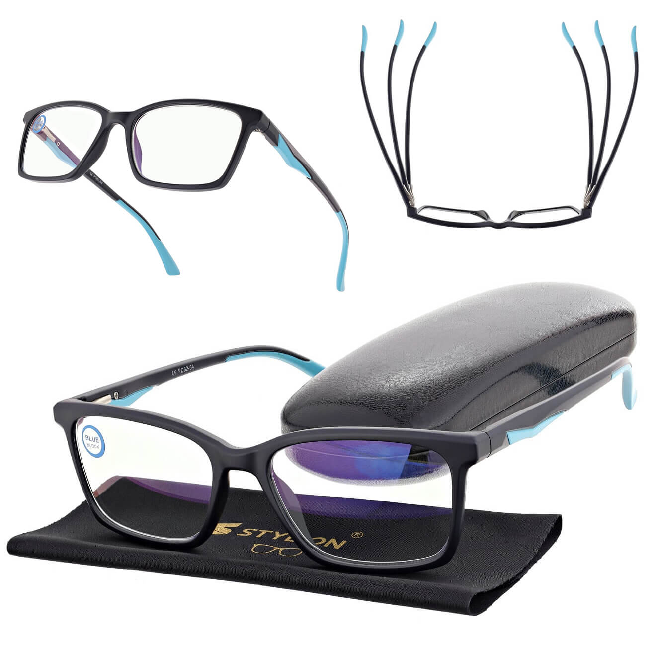 Męskie okulary +1.25 do czytania i komputera Blue Light ST338 czarne