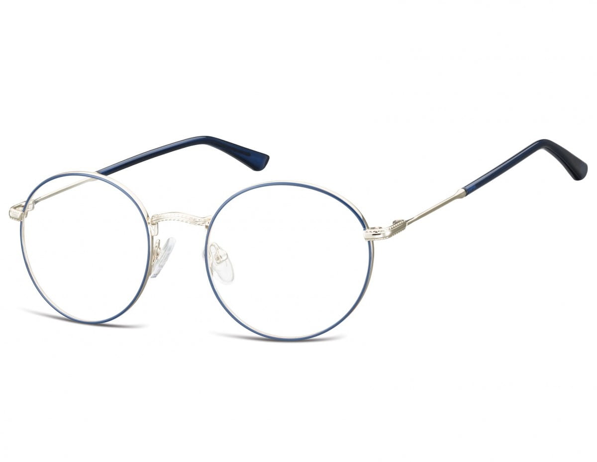 Lenonki okrągłe Okulary oprawki optyczne 919D srebrno-niebieskie