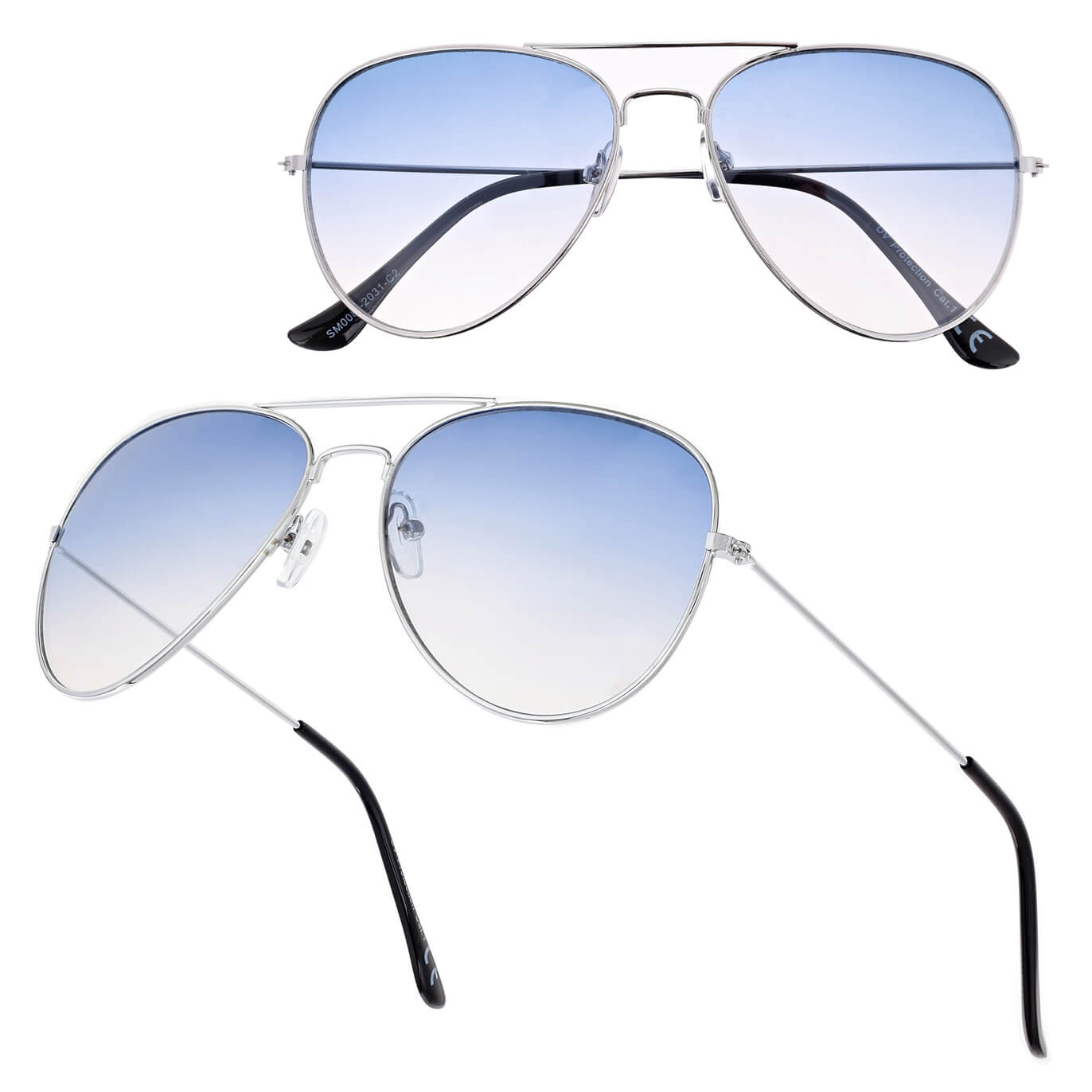 Okulary przeciwsłoneczne pilotki cieniowane w kat.1 - 2163NS srebrny/niebieski