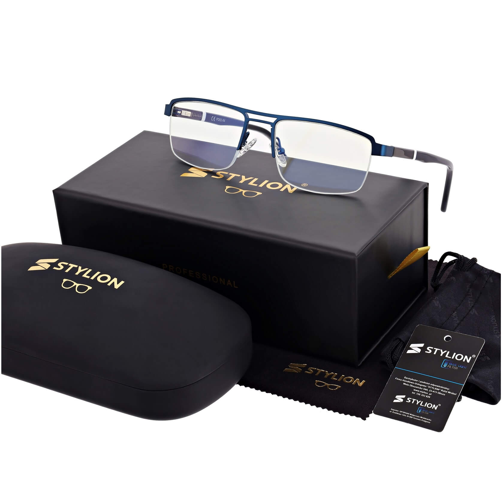 Męskie okulary PREMIUM +3.00 do czytania i komputera Blue Light+Antyrefleks STL260 granat