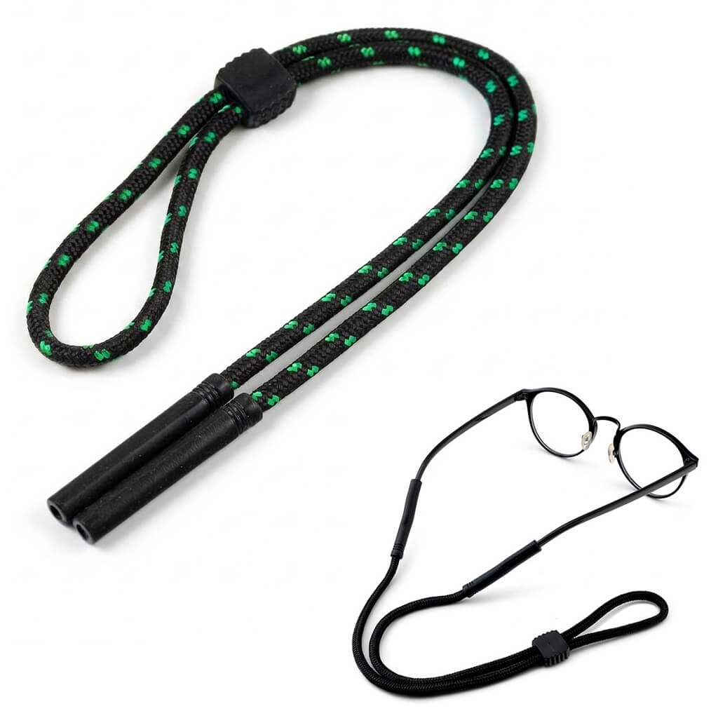 Regulowany gruby Sznurek do okularów 33cm - Czarny/Zielony