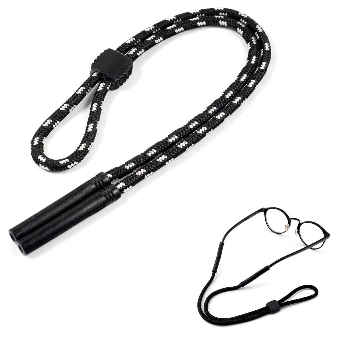 Regulowany gruby Sznurek do okularów 33cm - Czarny/Biały