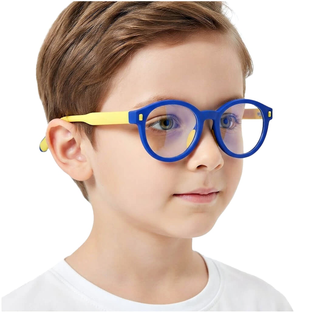 Dziecięce 4-8 lat elastyczne okulary zerówki do komputera Blue Light 25193A niebieski/żółty