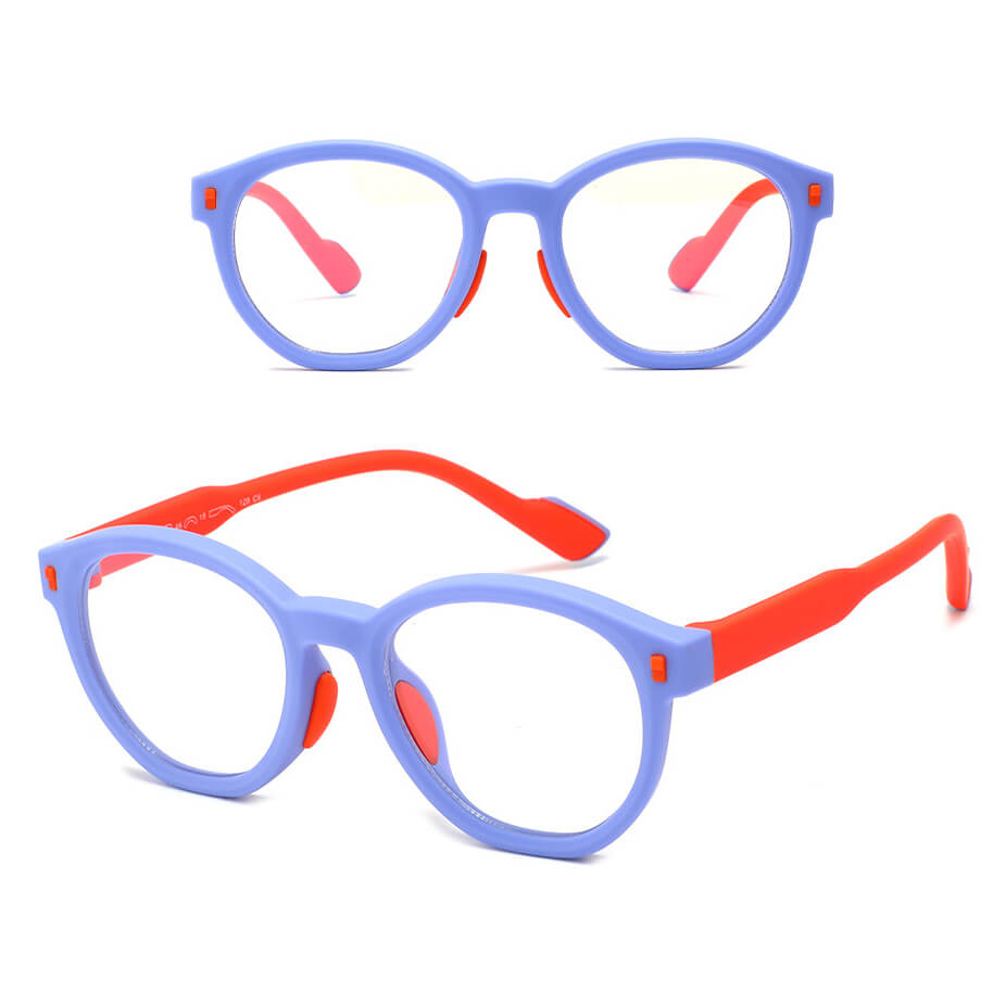 Dziecięce 4-8 lat elastyczne okulary zerówki do komputera Blue Light 25193C fiolet/pomarańcz
