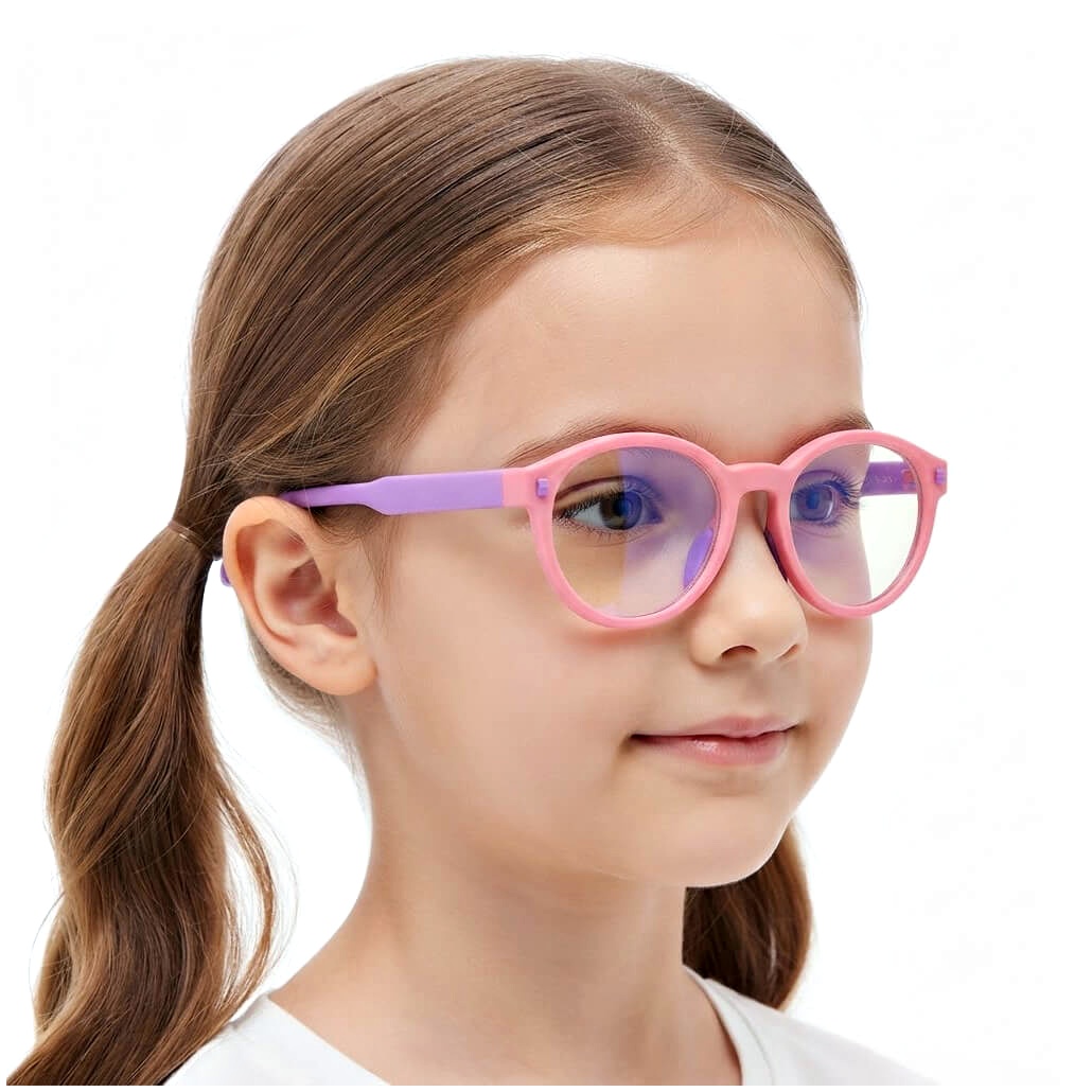 Dziecięce 4-8 lat elastyczne okulary zerówki do komputera Blue Light 25193E róż/fiolet