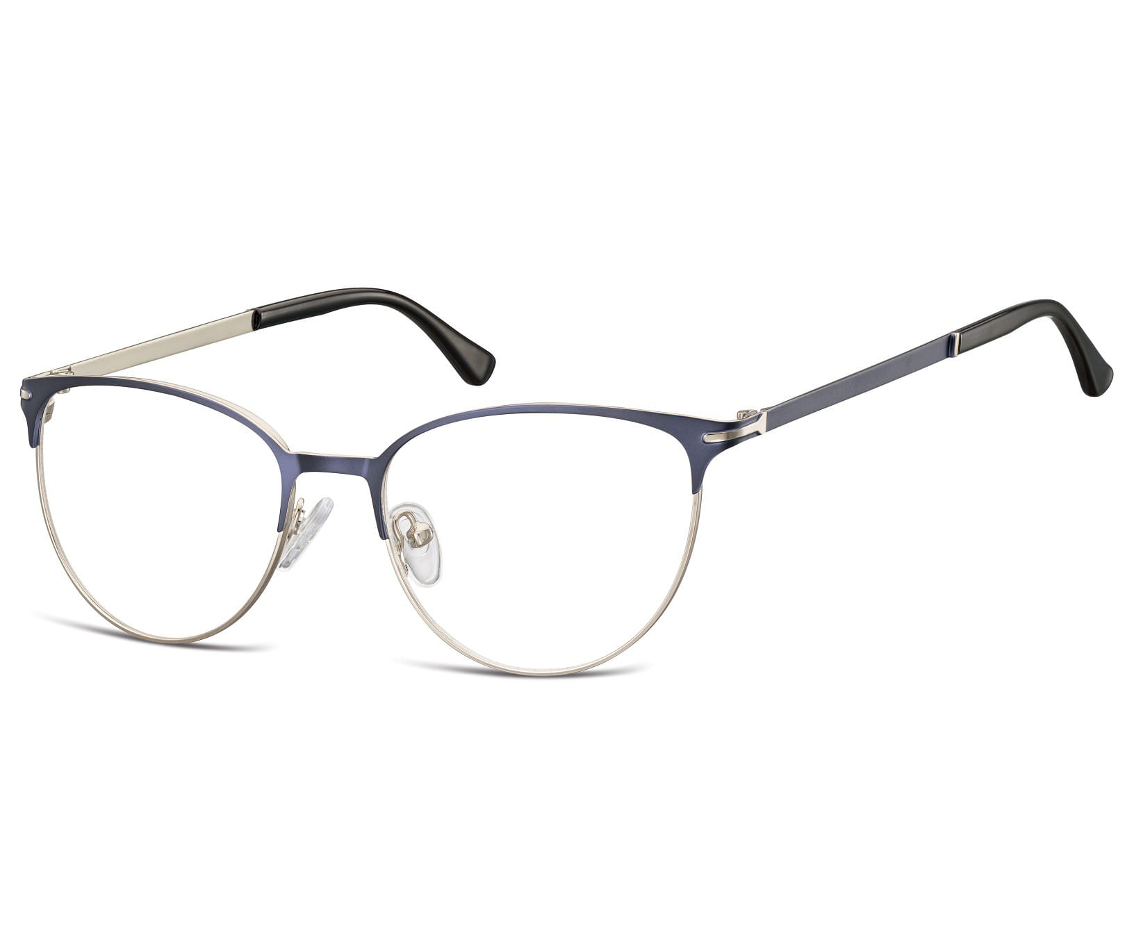 Okulary oprawki korekcyjne kocie oczy zerówki Sunoptic 914A srebrno-granatowe