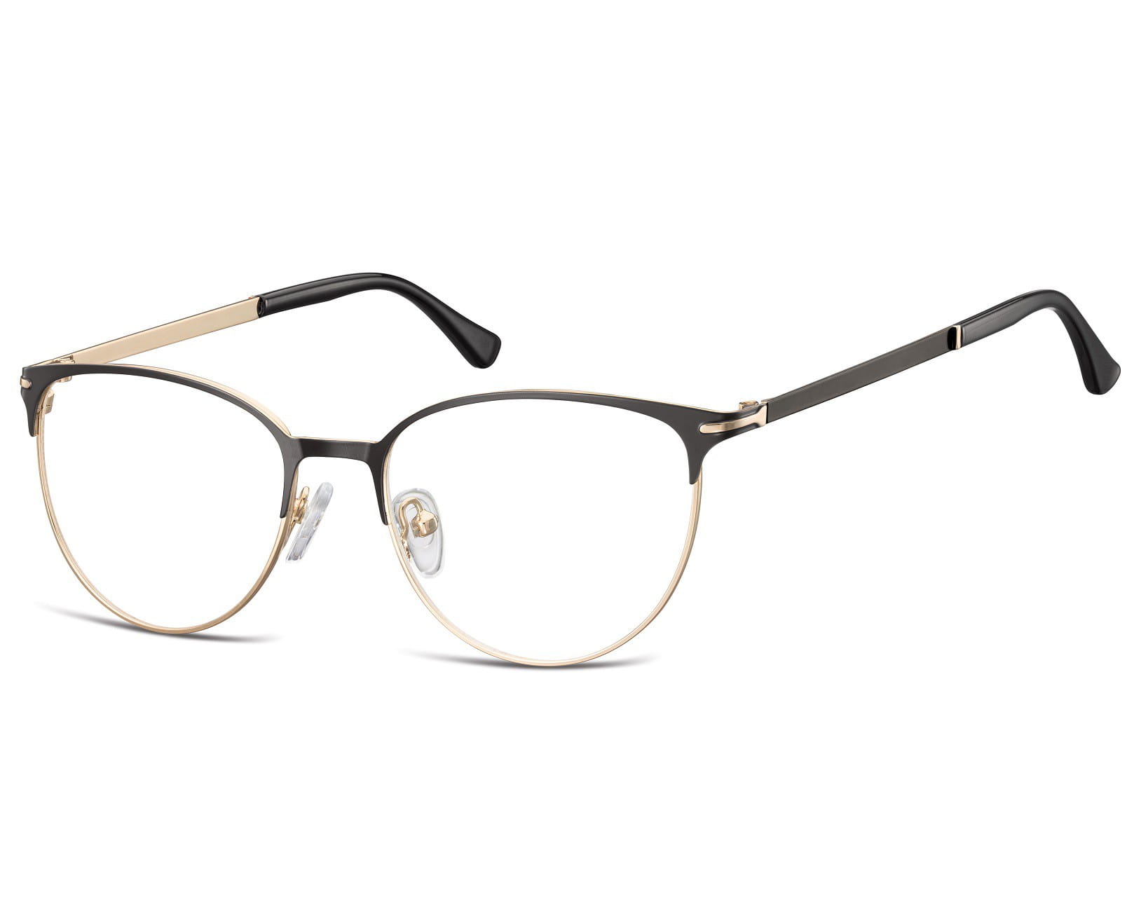 Okulary oprawki korekcyjne kocie oczy zerówki Sunoptic 914B złoto-czarne
