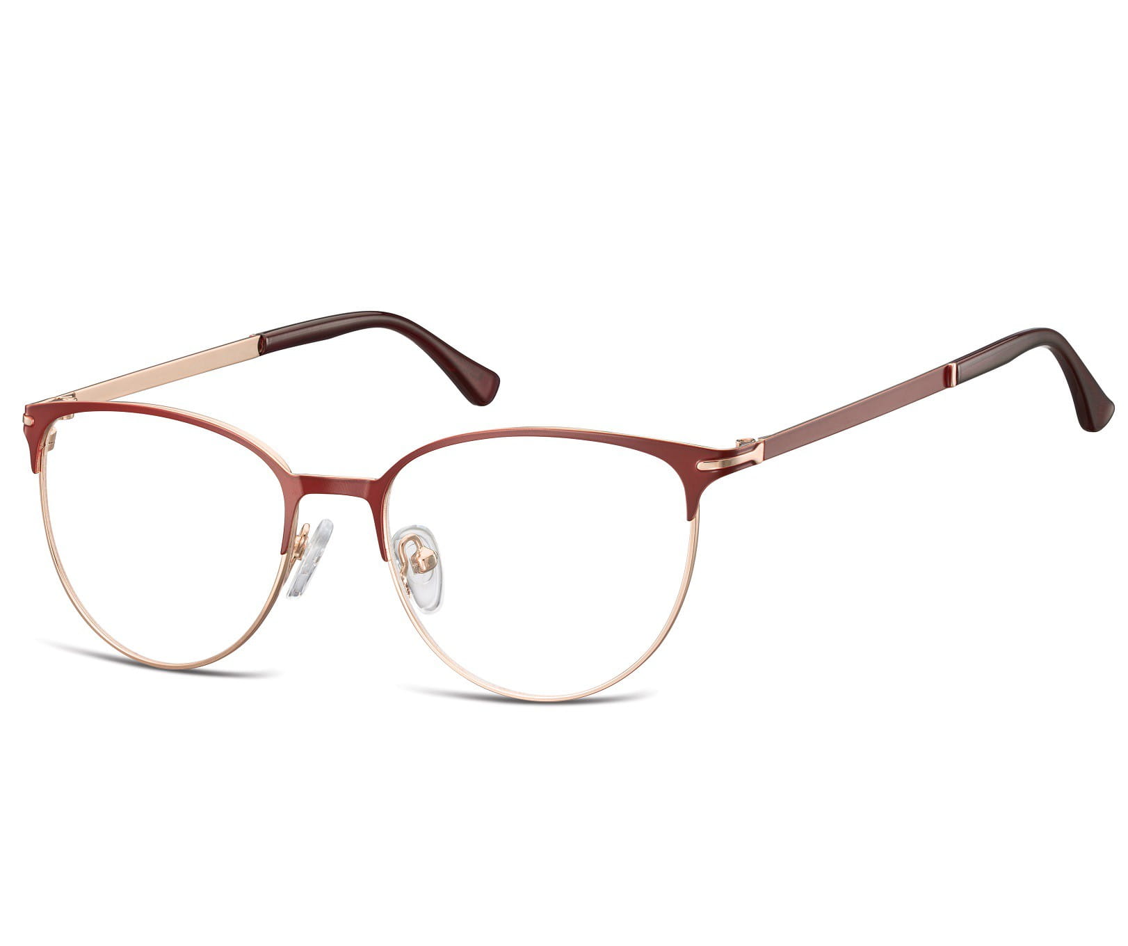 Okulary oprawki korekcyjne kocie oczy zerówki Sunoptic 914F złoto-czerwone